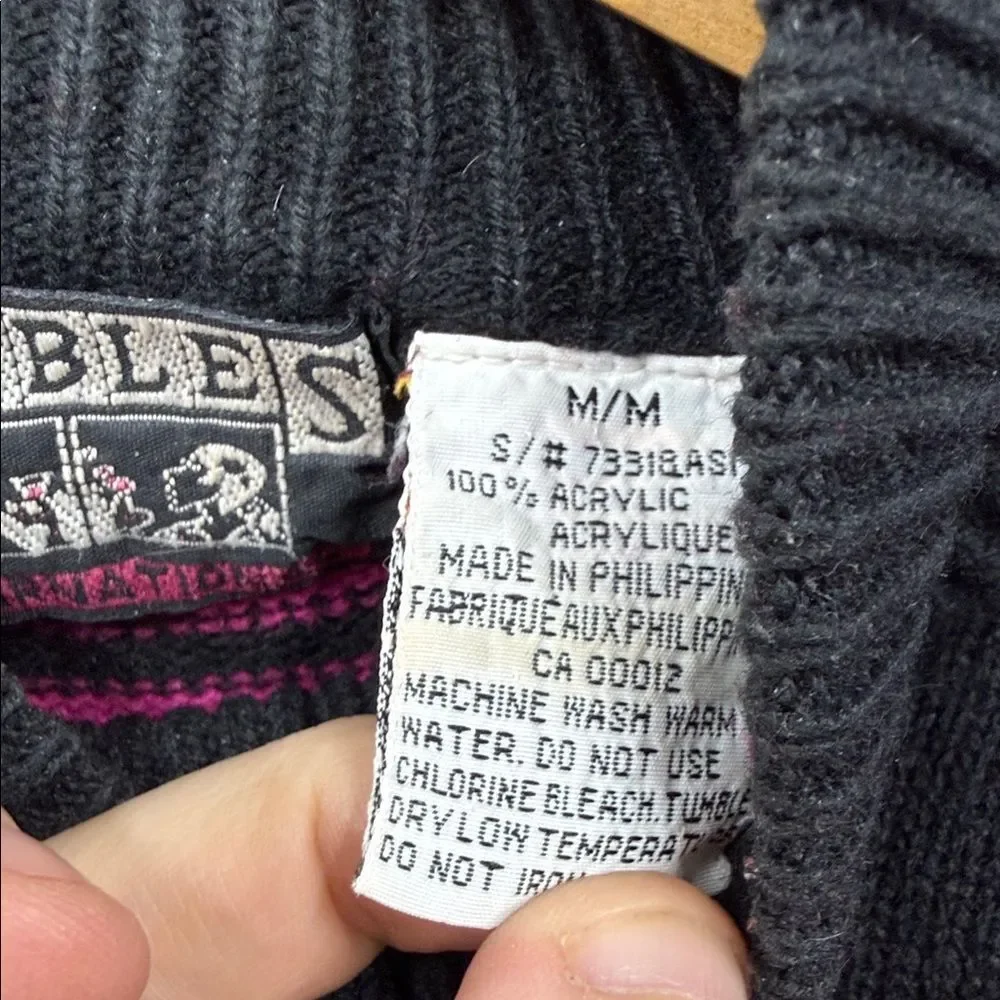 Vintage Striped Pink and Black Women's Sweater - Picture 3 of 4